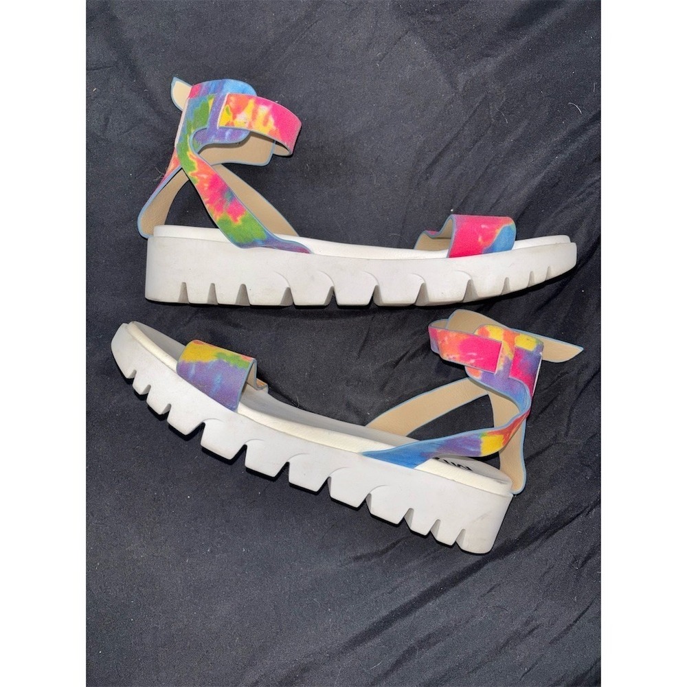 MIA Mady Platform Lug Sole Tie Dye Ankle‎ Strap Sandals Womens US 9 rainbow